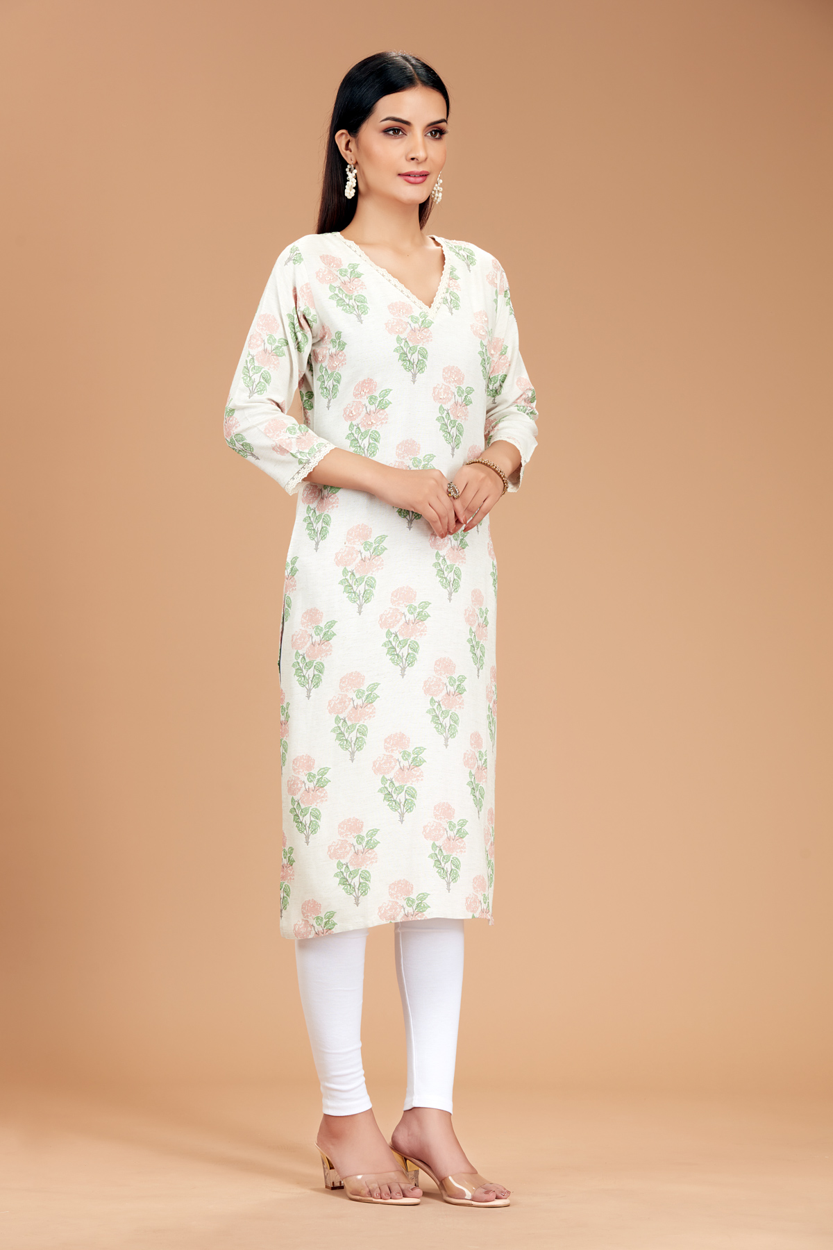  Off White Printed Straight Kurti